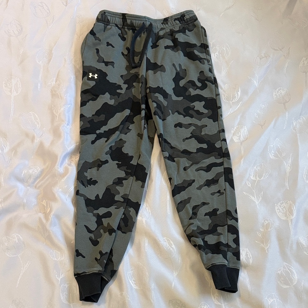Youth M Under Armour Kids' Camo Sweatpants - Black and Gray